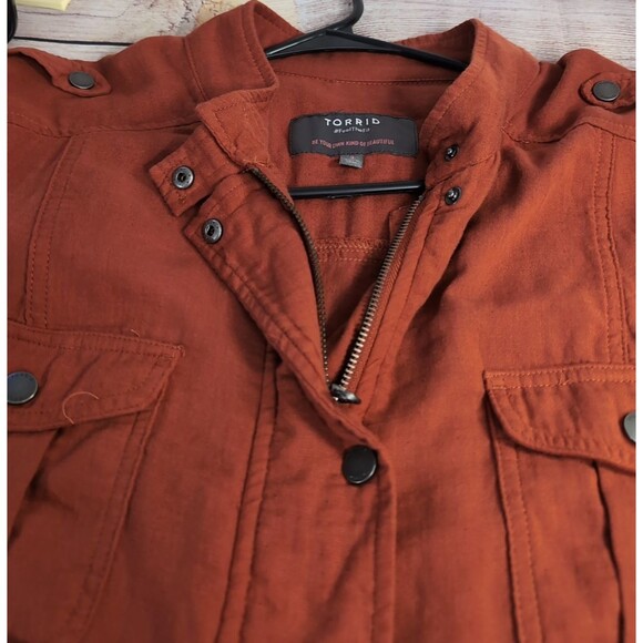 Torrid 3 Jacket Size 3X Orange Cotton Blend Unlined Moto Military Lightweight - Picture 9 of 16